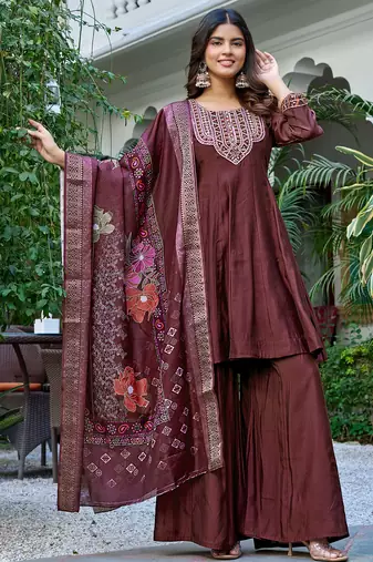 Women Ethnic Motifs Embroidered Roman Kurta with Trouser & Dupatta