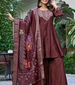 Women Ethnic Motifs Embroidered Roman Kurta with Trouser & Dupatta