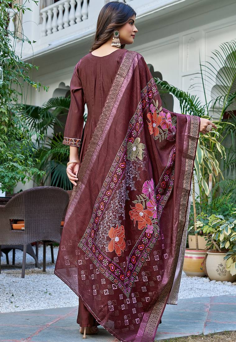 Women Ethnic Motifs Embroidered Roman Kurta with Trouser & Dupatta