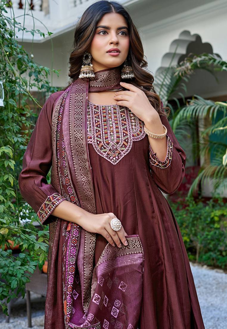Women Ethnic Motifs Embroidered Roman Kurta with Trouser & Dupatta