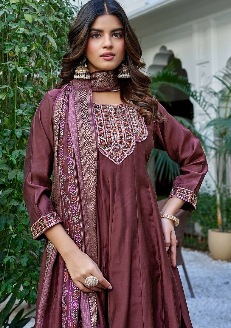 Women Ethnic Motifs Embroidered Roman Kurta with Trouser & Dupatta