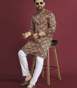 Multicolour printed pure silk straight kurta