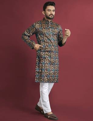 Multicolour printed pure silk straight kurta 4
