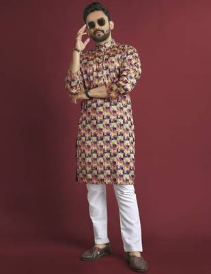 Multicolour printed pure silk straight kurta 4