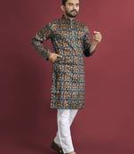 Multicolour printed pure silk straight kurta