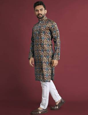 Multicolour printed pure silk straight kurta 2