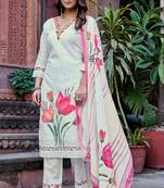Women Ethnic Motifs Embroidered Roman Kurta with Trouser & Dupatta