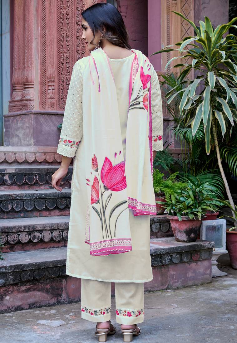 Women Ethnic Motifs Embroidered Roman Kurta with Trouser & Dupatta