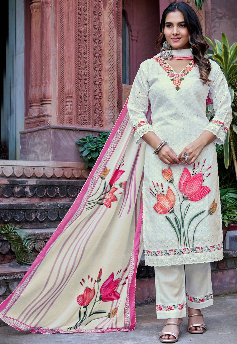 Women Ethnic Motifs Embroidered Roman Kurta with Trouser & Dupatta