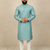 Light blue sequence work soft silk straight kurta pyjama
