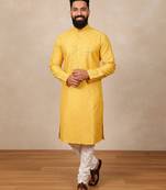 Yellow sequence work soft silk straight kurta pyjama