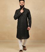 Black sequence work soft silk straight kurta pyjama