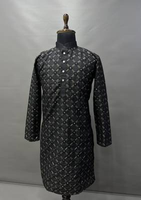 Black sequence work soft silk straight kurta pyjama 3