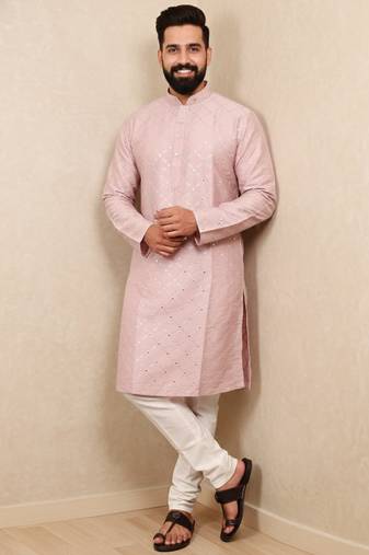 Mauve sequence work soft silk straight kurta pyjama