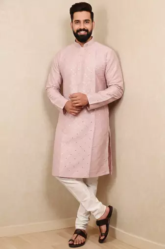 Mauve sequence work soft silk straight kurta pyjama