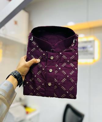 Wine sequence work soft silk straight kurta pyjama 2
