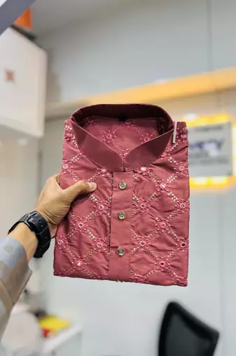 Pink sequence work soft silk straight kurta pyjama
