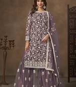 Lavender net embroidered designer plazzo suit