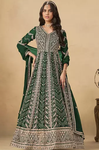 Green georgette embroidered anarkali suit