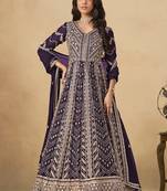 Wine georgette embroidered anarkali suit