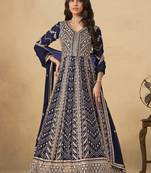 Navy blue georgette embroidered anarkali suit