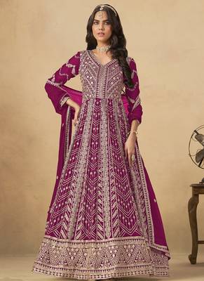 Purple georgette embroidered anarkali suit 1