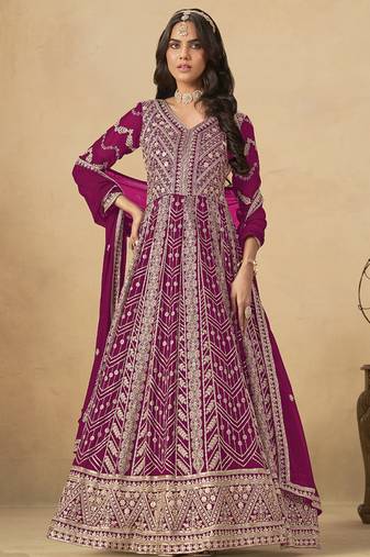 Purple georgette embroidered anarkali suit