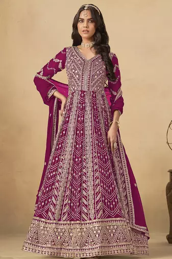 Purple georgette embroidered anarkali suit