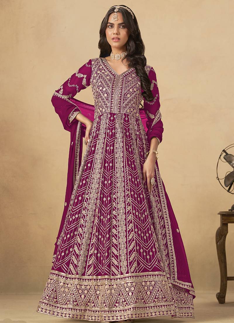 Purple georgette embroidered anarkali suit