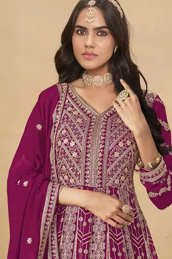 Purple georgette embroidered anarkali suit