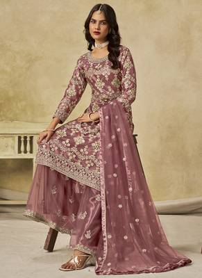 Onion pink net embroidered palazzo suit 3