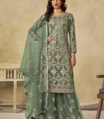Light green net embroidered palazzo suit
