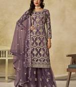 Lavender net embroidered palazzo suit