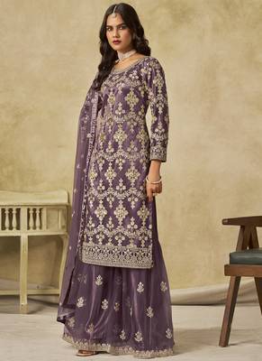Lavender net embroidered palazzo suit 2