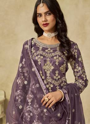 Lavender net embroidered palazzo suit 3