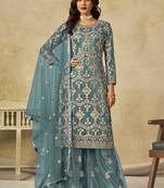 Sky blue net embroidered palazzo suit
