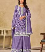 Lavender chinon silk embroidered palazzo suit