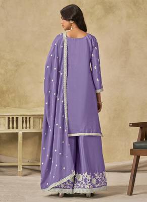 Lavender chinon silk embroidered palazzo suit 3