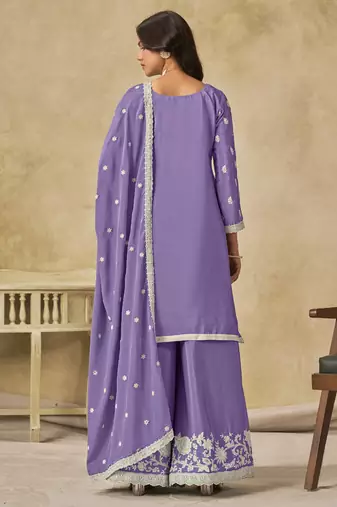 Lavender chinon silk embroidered palazzo suit