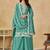 Sea green chinon silk embroidered palazzo suit