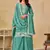 Sea green chinon silk embroidered palazzo suit