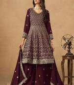 Maroon georgette embroidered deigner palazzo suit