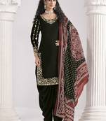 Black roman silk mirror work patiala suit