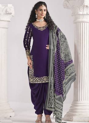 Violet roman silk mirror work patiala suit 1