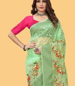 Sea Green Color Embroidered Organza Silk Saree