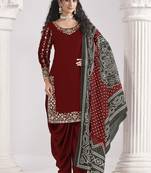 Maroon roman silk mirror work patiala suit