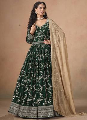 Green georgette embroidered anarkali werddind wear suit 1