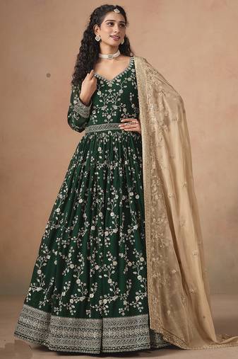 Green georgette embroidered anarkali werddind wear suit