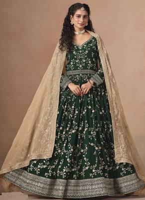 Green georgette embroidered anarkali werddind wear suit 2
