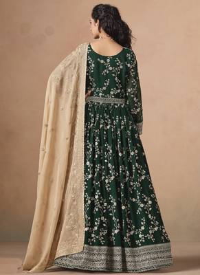 Green georgette embroidered anarkali werddind wear suit 3